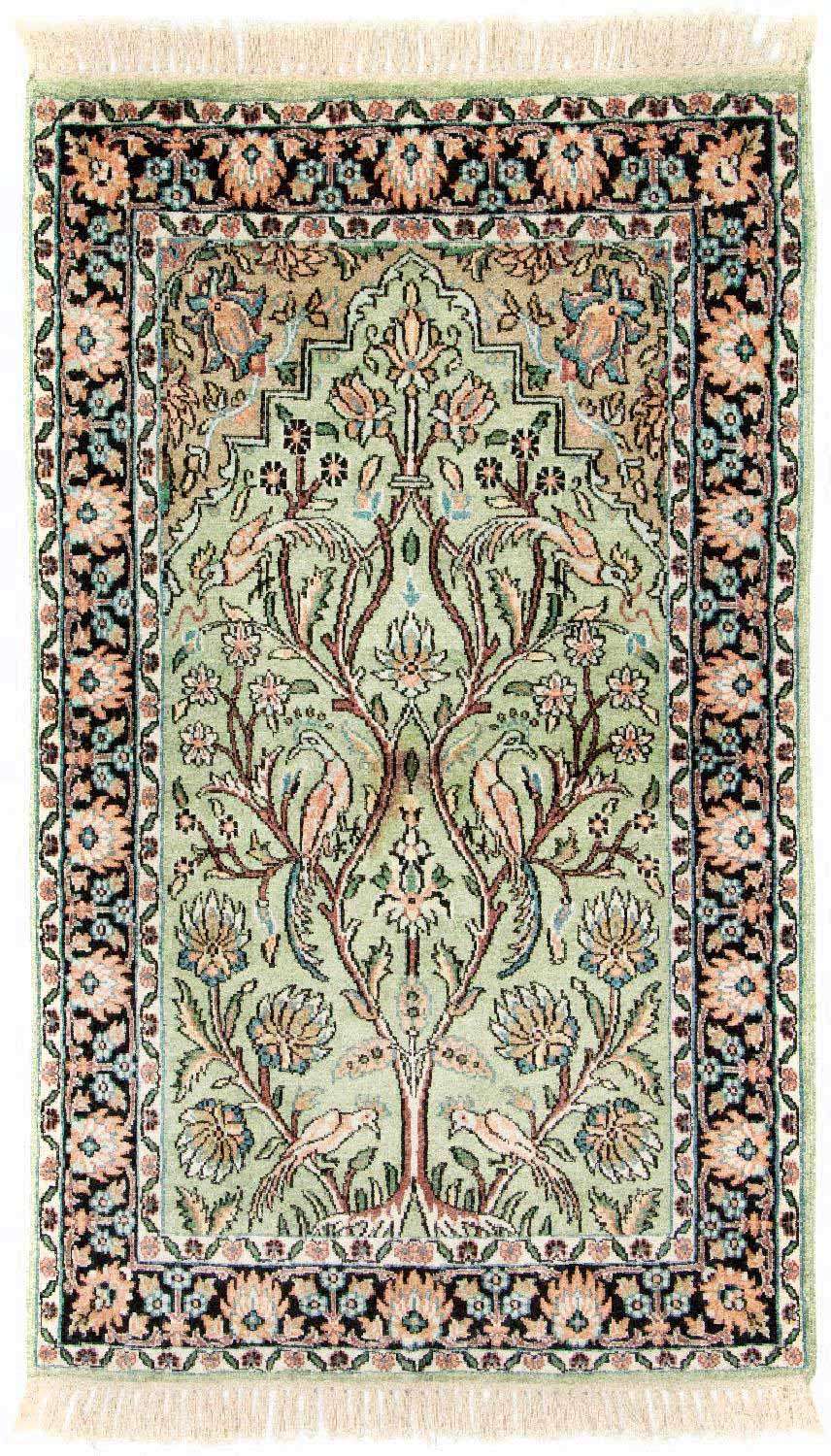 Silk Rug - Kashmir Silk - 120 x 77 cm - light green