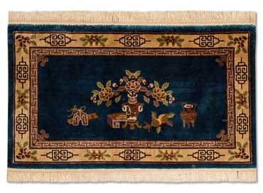 Silk Rug - Chinese Silk - 122 x 69 cm - dark blue