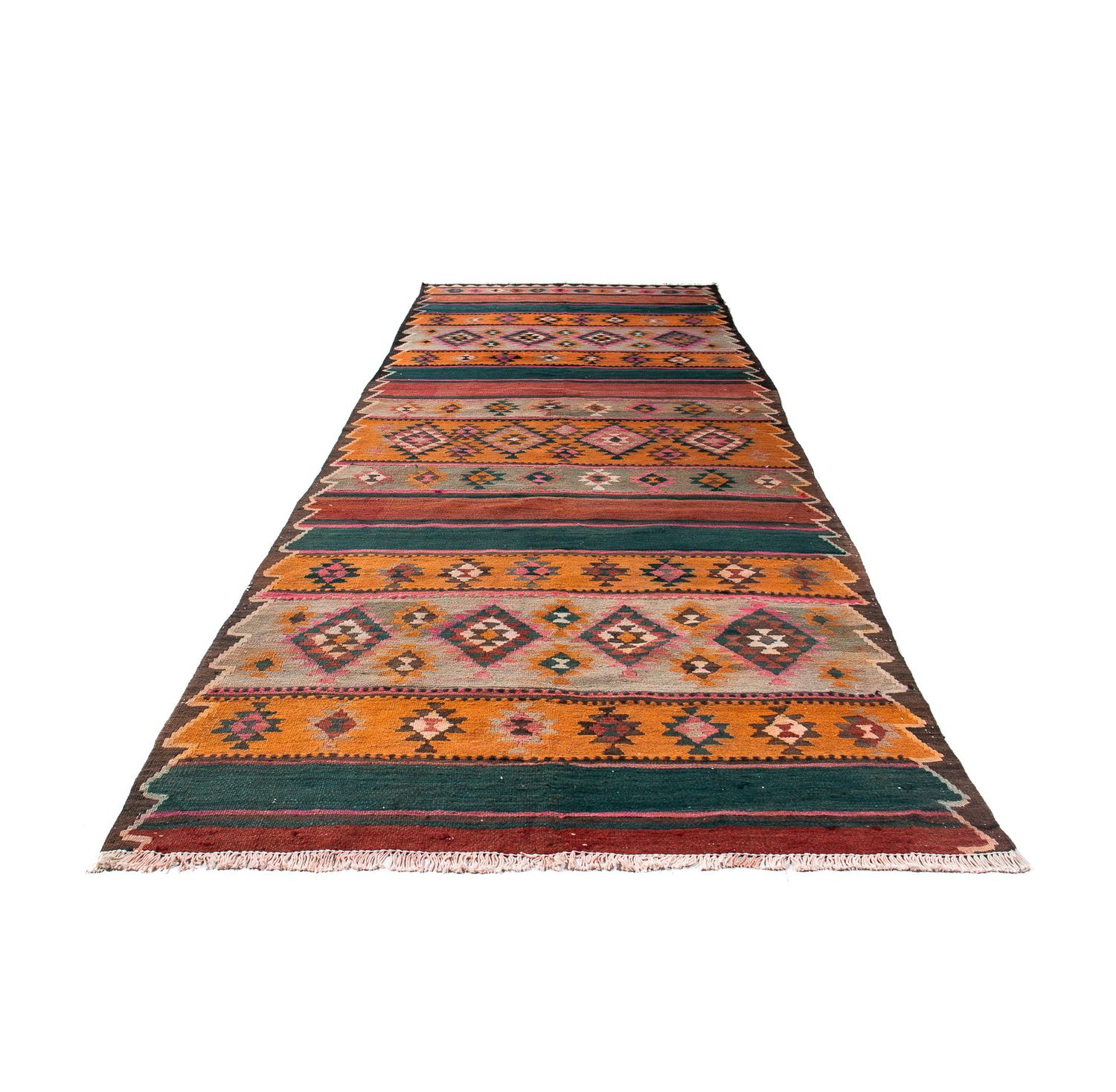 Runner Kelim Rug - Old - 370 x 145 cm - multicolored