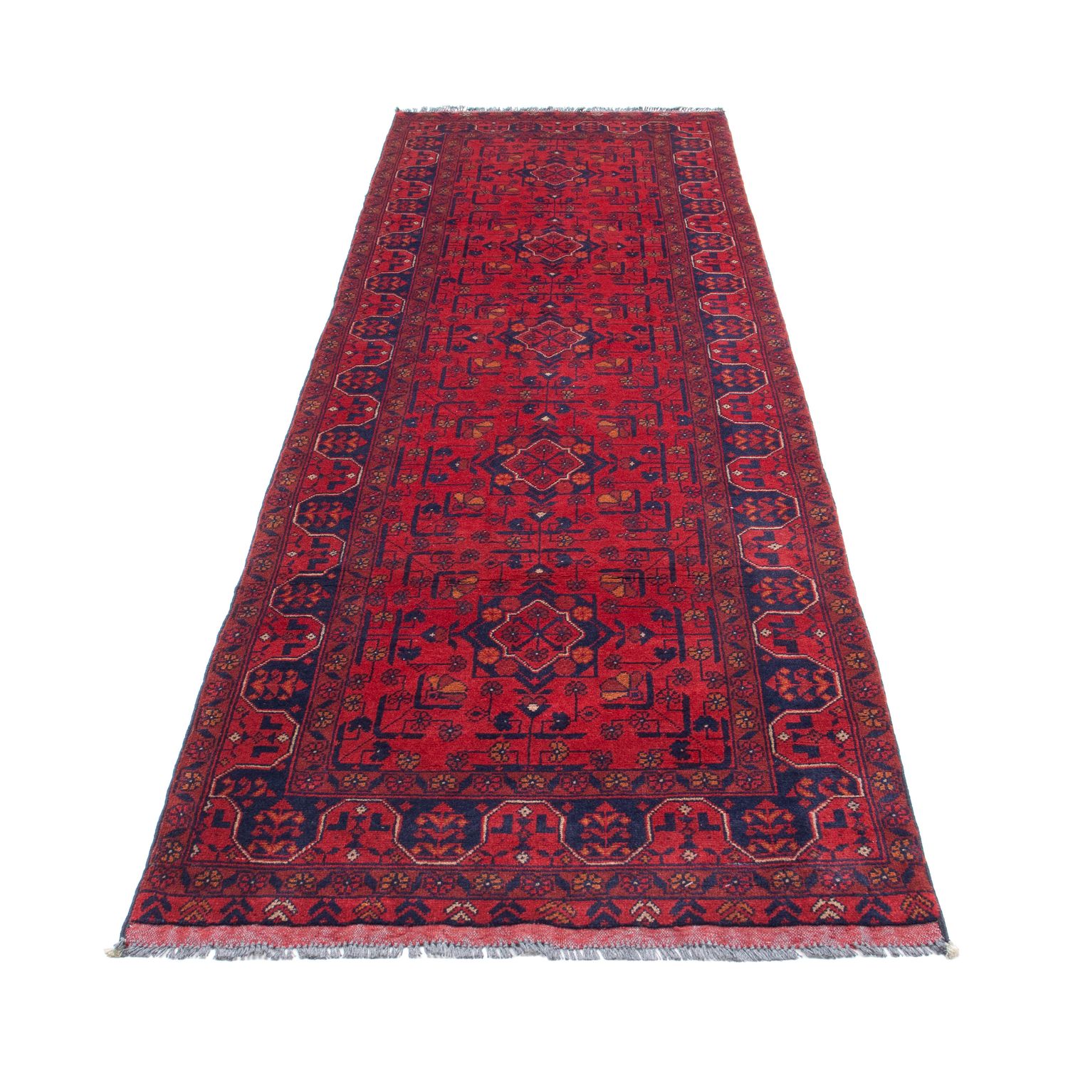 Runner Afghan Rug - Kunduz - 285 x 83 cm - dark red