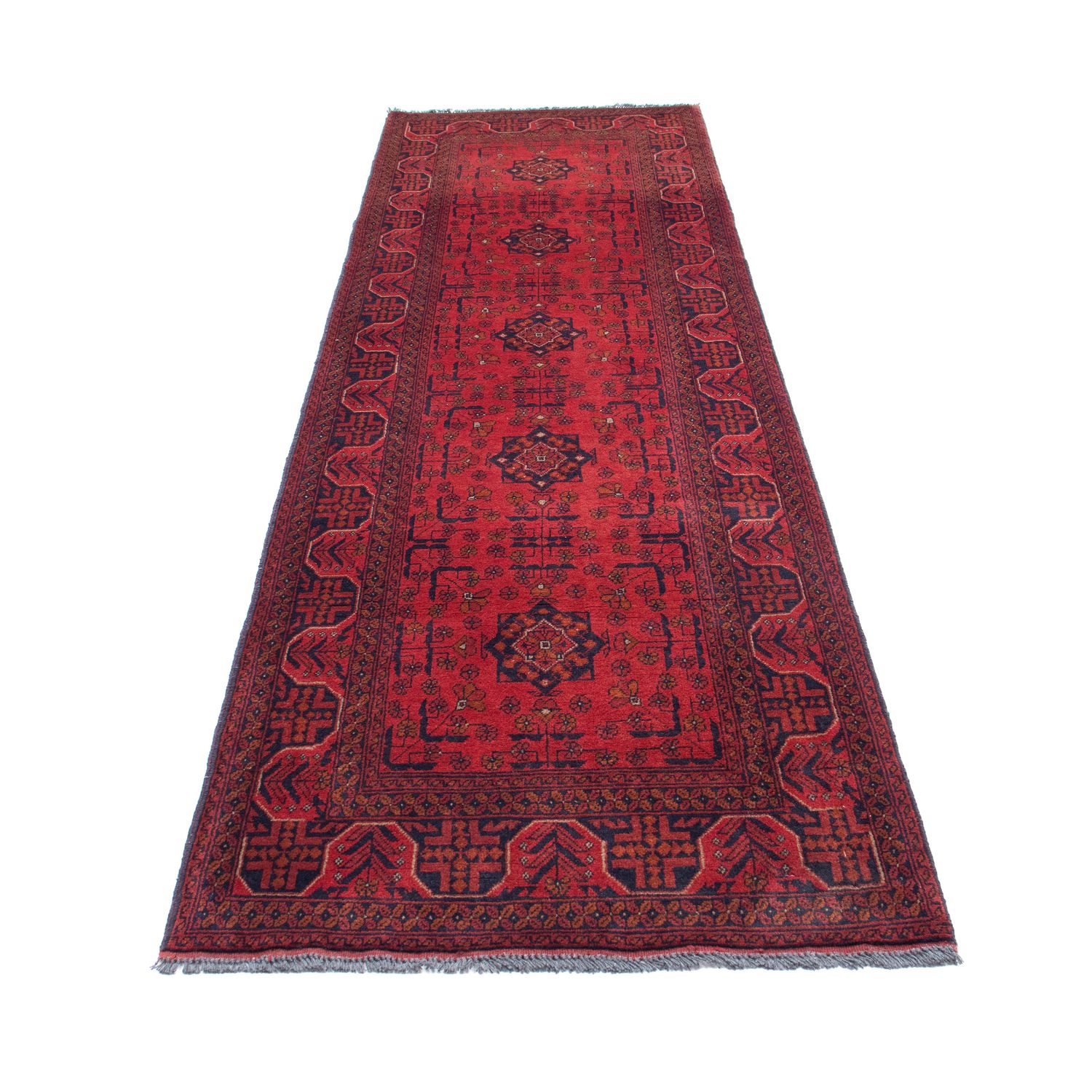 Runner Afghan Rug - Kunduz - 298 x 83 cm - dark red