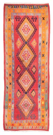 Runner Kelim Rug - Old - 410 x 150 cm - red