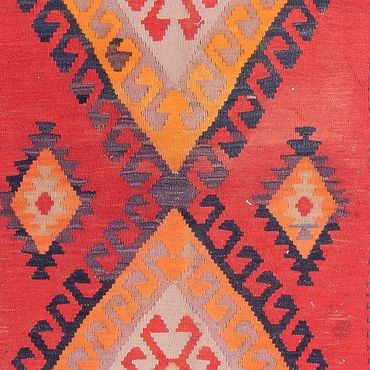 Runner Kelim Rug - Old - 410 x 150 cm - red