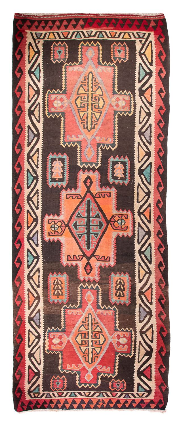 Runner Kelim Rug - Old - 435 x 158 cm - dark brown