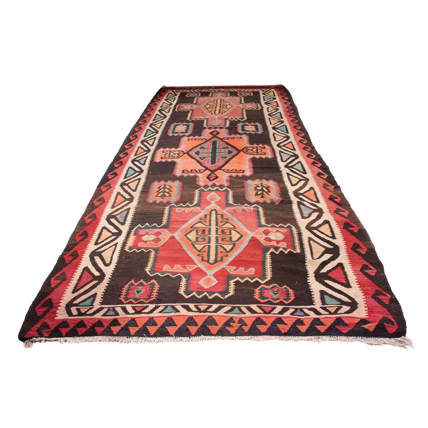 Runner Kelim Rug - Old - 435 x 158 cm - dark brown