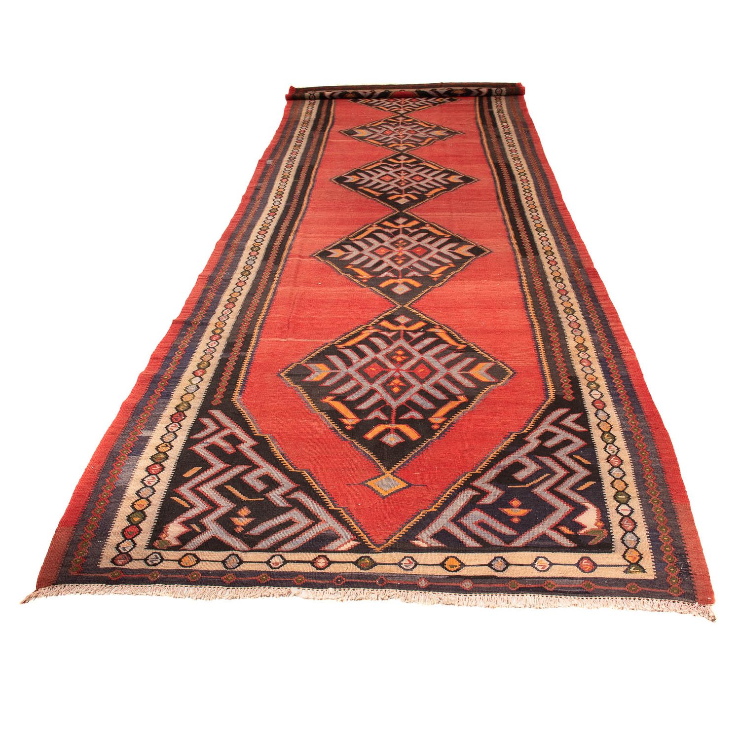 Runner Kelim Rug - Old - 440 x 140 cm - red