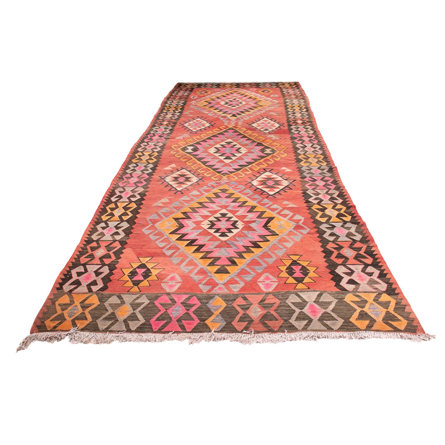 Runner Kelim Rug - Old - 425 x 165 cm - light red