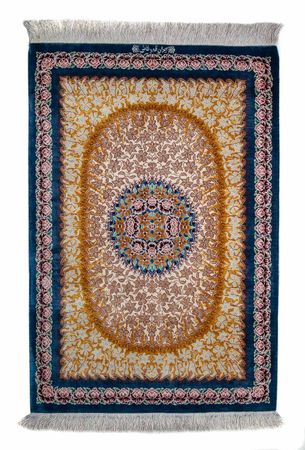 Silk Rug - Ghom Silk - Premium - 93 x 60 cm - dark blue