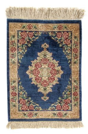 Silk Rug - Ghom Silk - Premium - 39 x 28 cm - dark blue