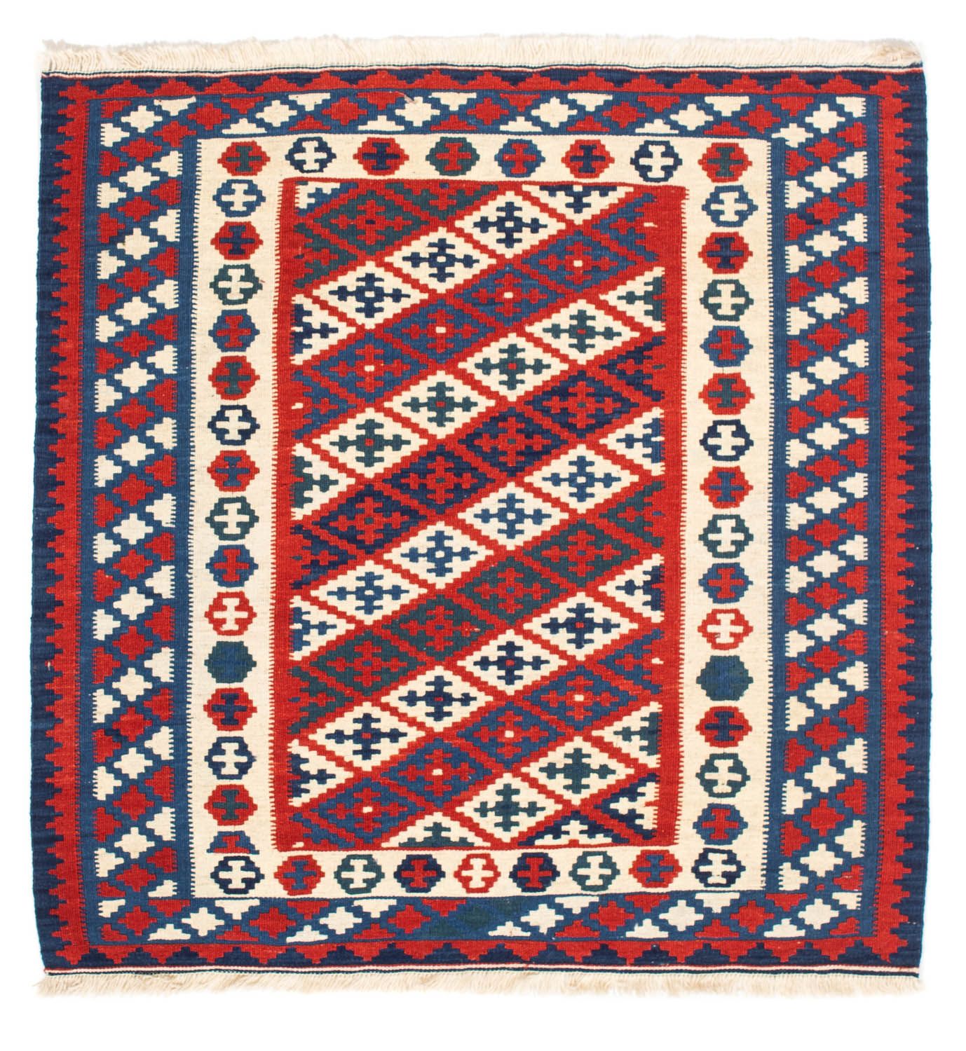 Kelim Rug - Oriental square  - 102 x 102 cm - dark red