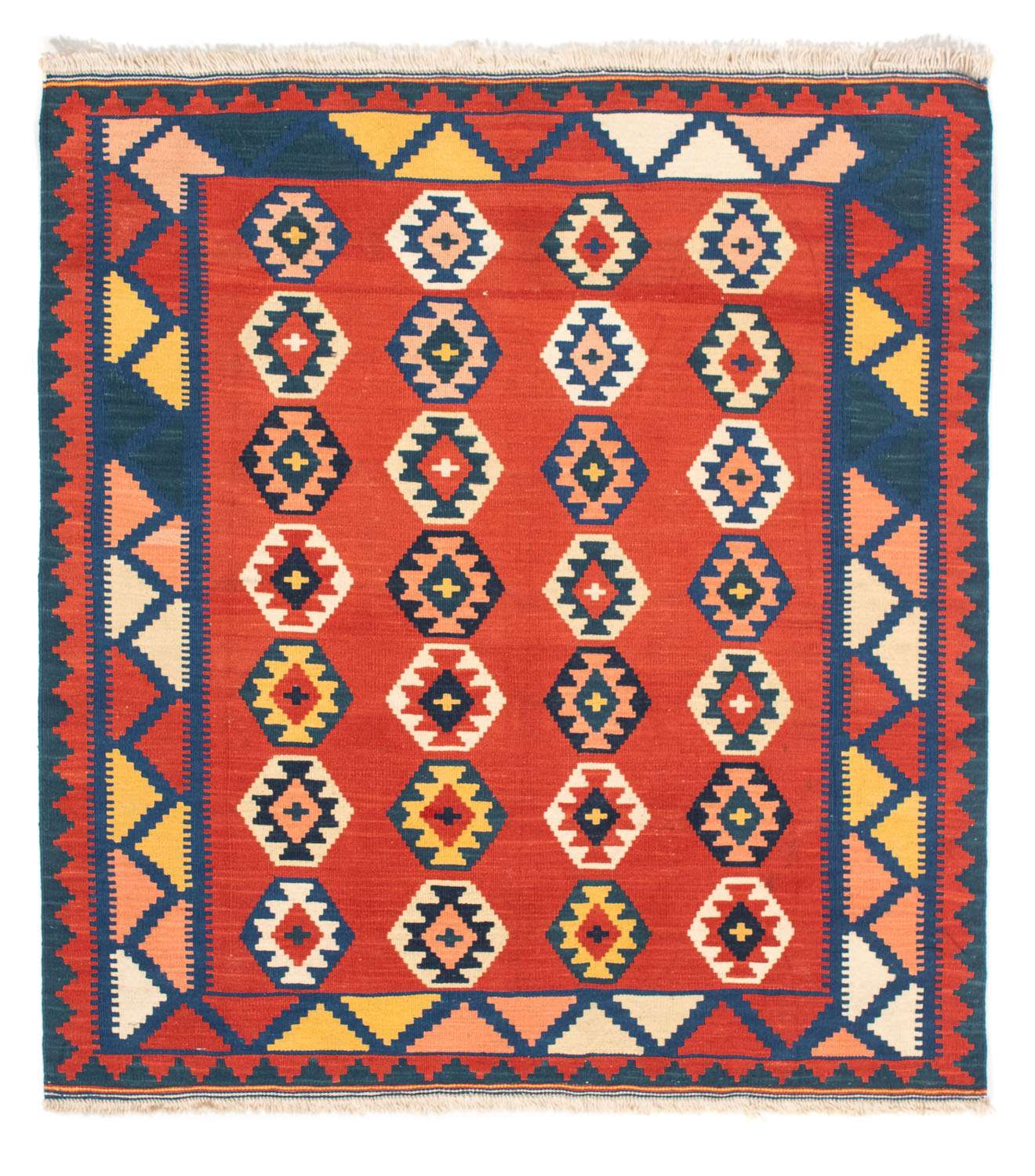 Kelim Rug - Oriental square  - 106 x 99 cm - dark red