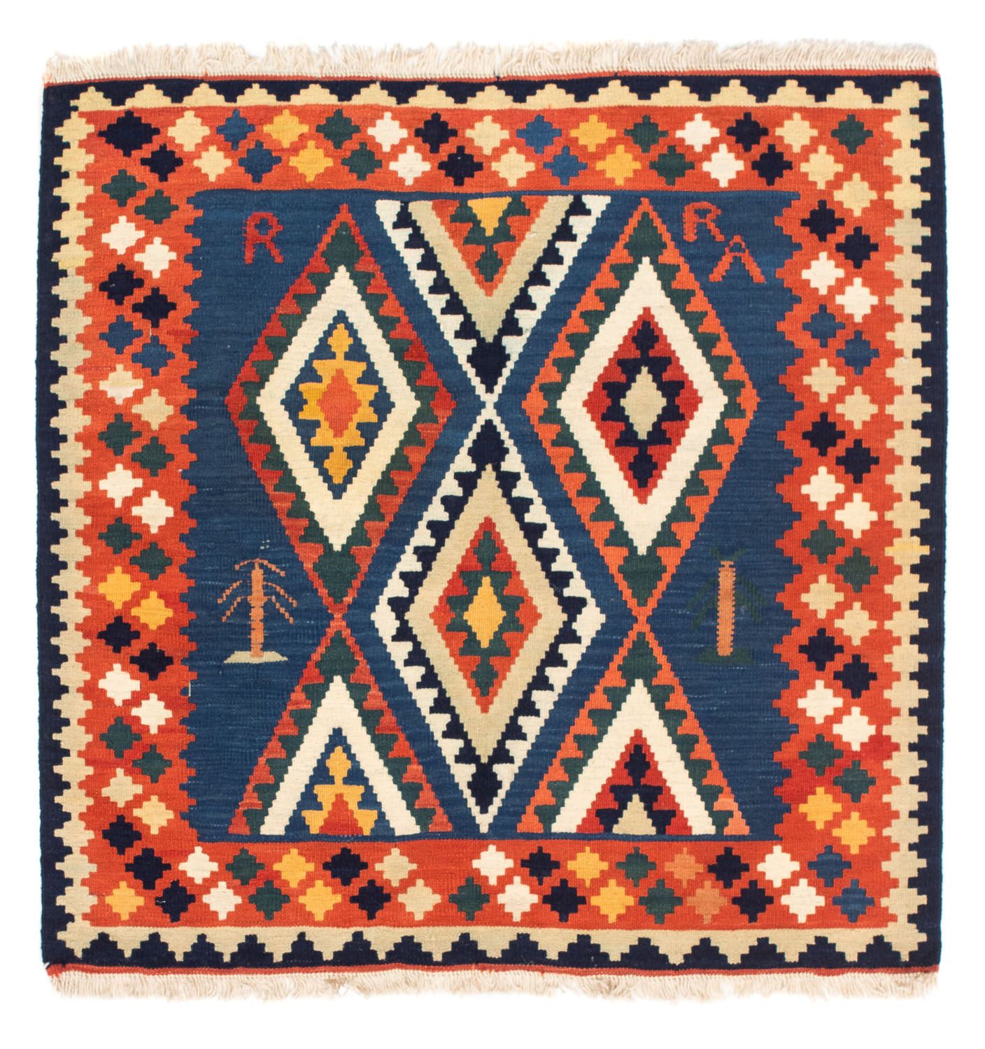 Kelim Rug - Oriental square  - 100 x 98 cm - dark blue