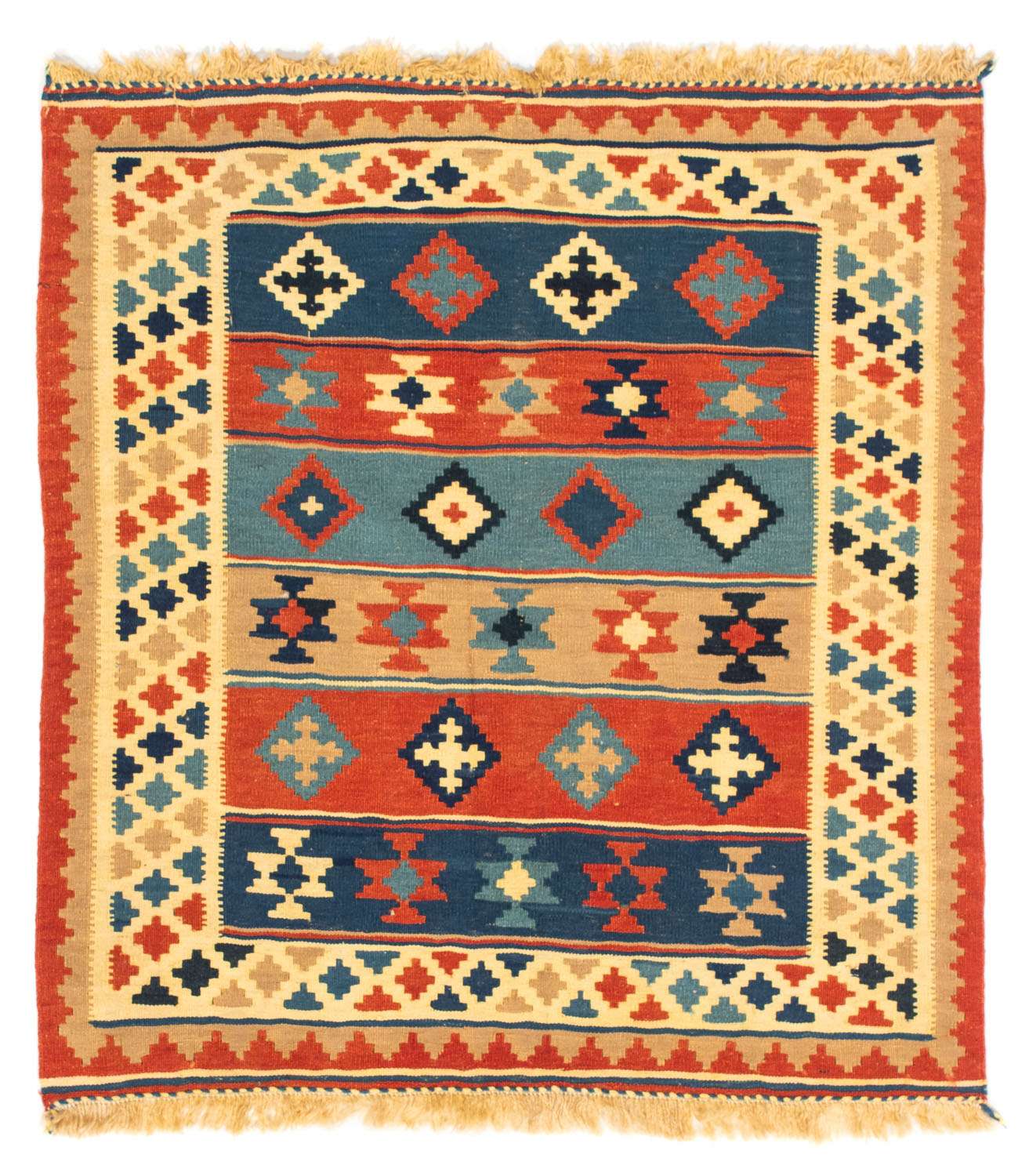 Kelim Rug - Oriental square  - 100 x 91 cm - multicolored