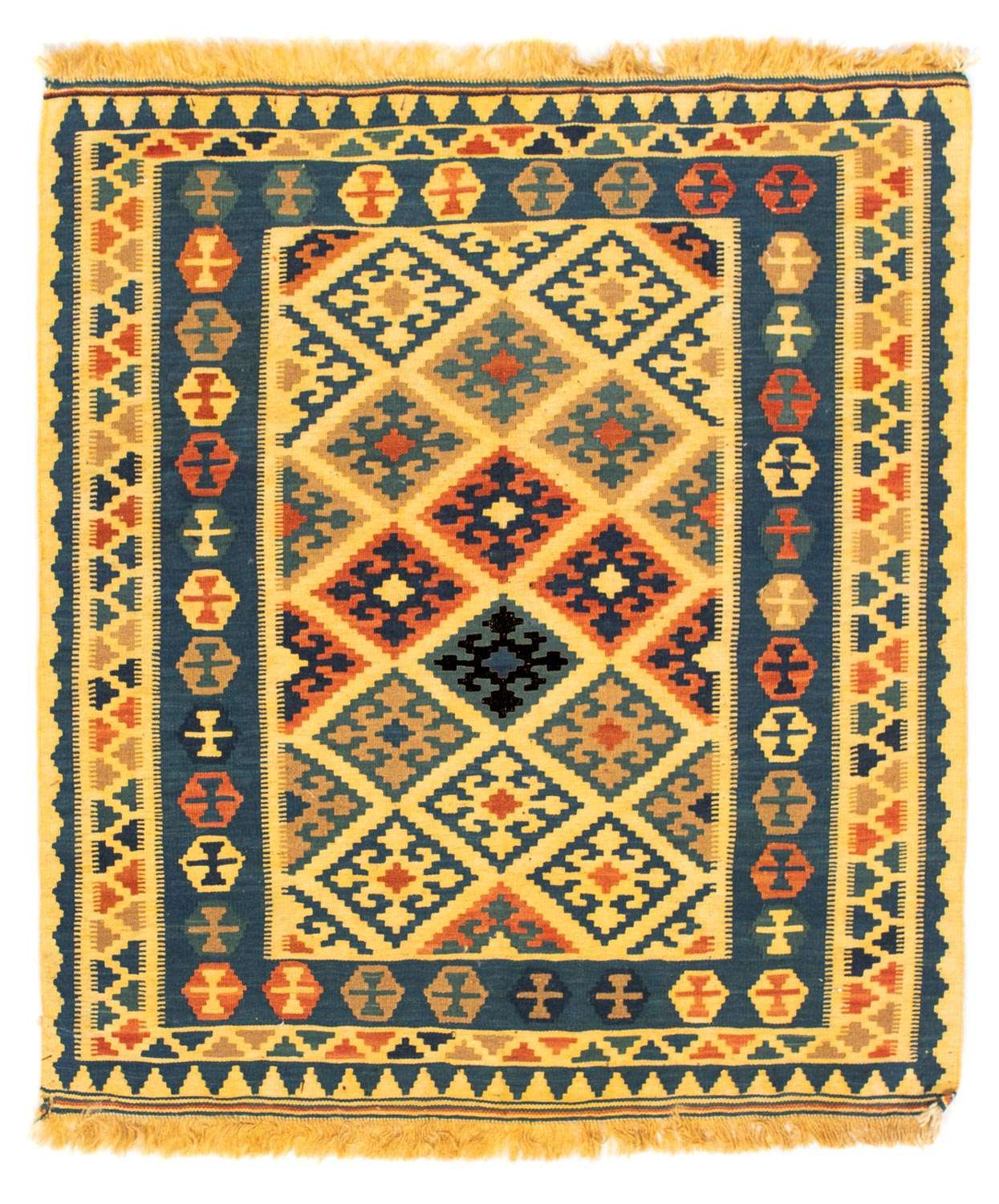 Kelim Rug - Oriental square  - 102 x 95 cm - yellow