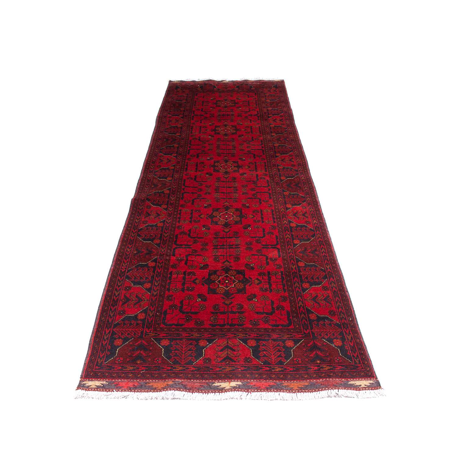 Runner Afghan Rug - Kunduz - 299 x 82 cm - dark red