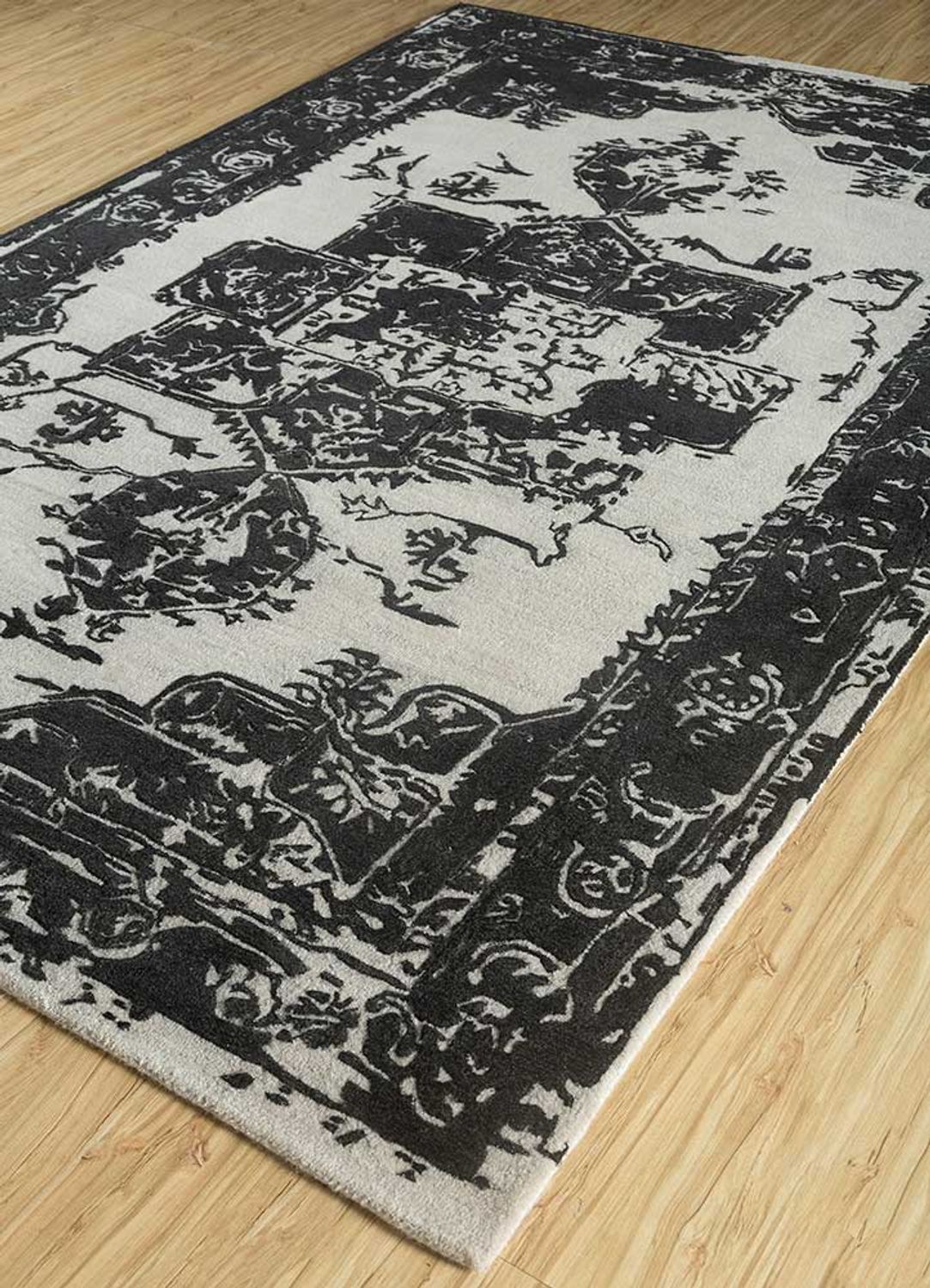 Wool Rug - 240 x 150 cm - black and white