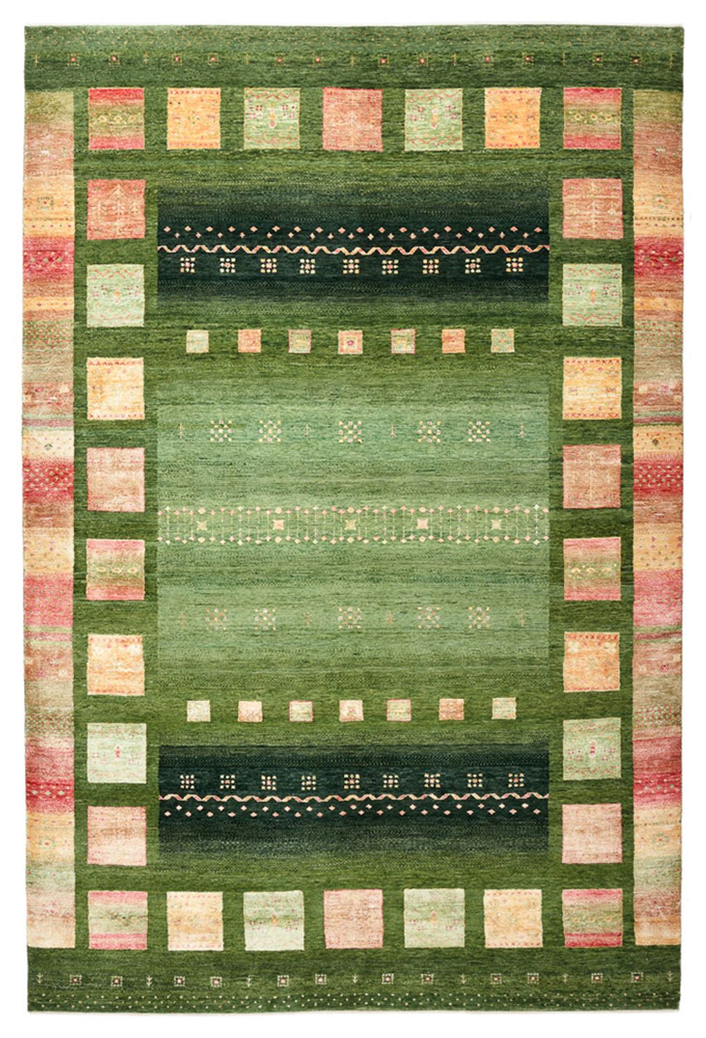 Gabbeh Rug - Loribaft Indus - 308 x 205 cm - green