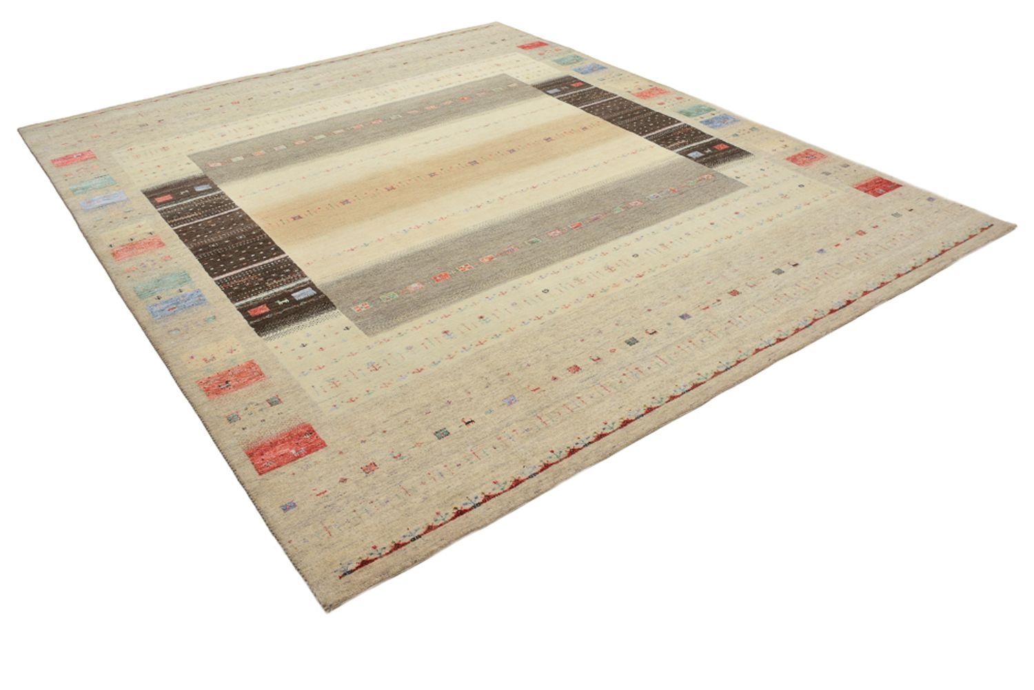 Gabbeh Rug - Loribaft Indus - 300 x 253 cm - light beige