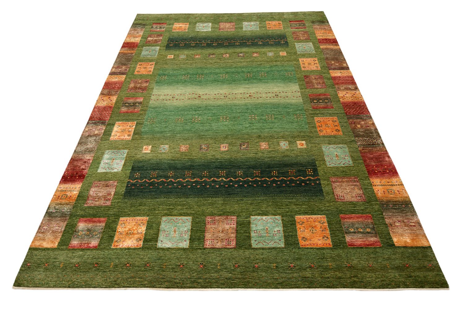 Gabbeh Rug - Loribaft Indus - 343 x 251 cm - green