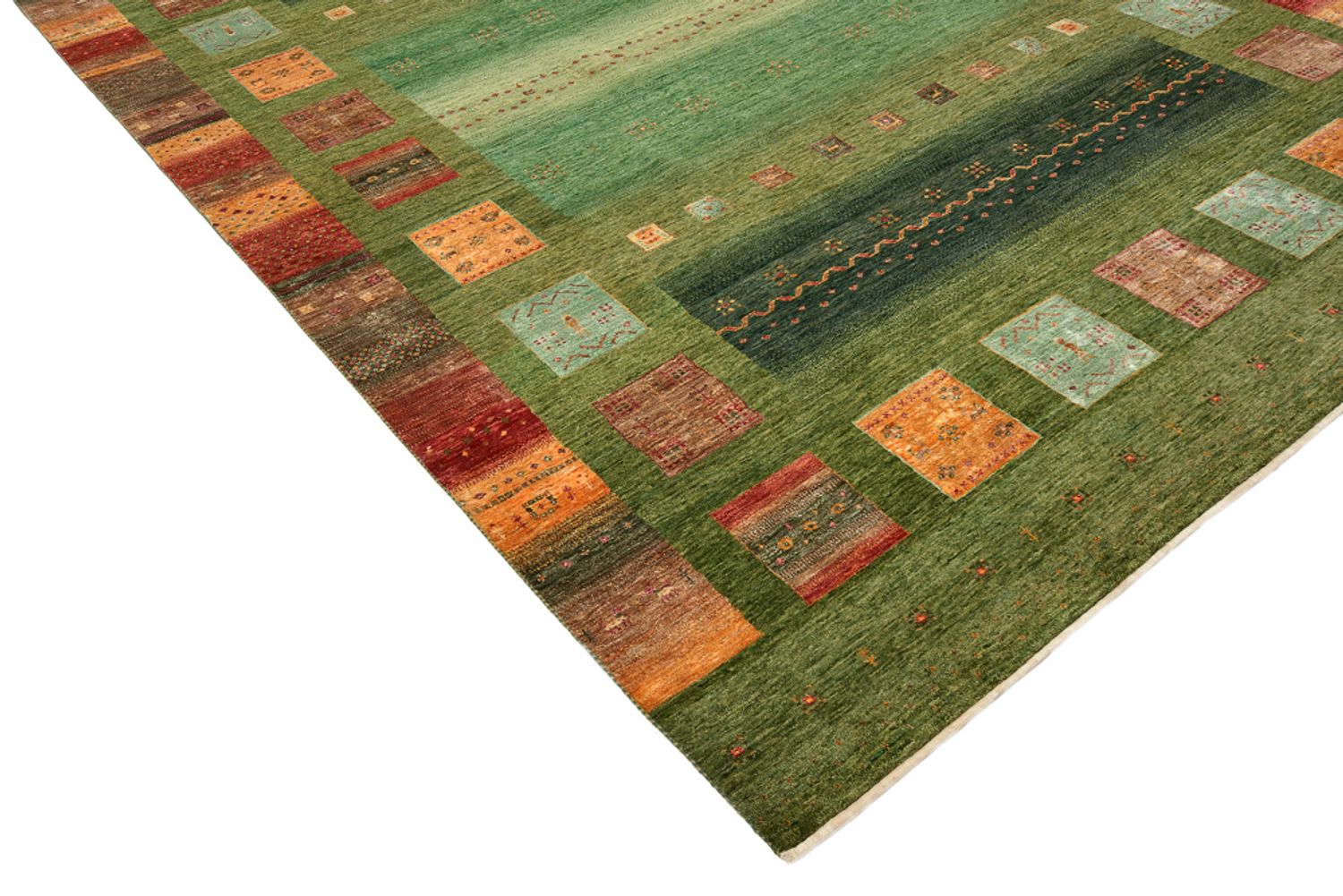 Gabbeh Rug - Loribaft Indus - 343 x 251 cm - green