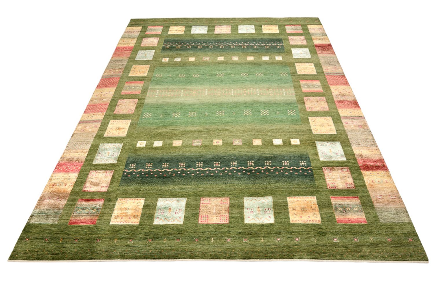 Gabbeh Rug - Loribaft Indus - 343 x 251 cm - green