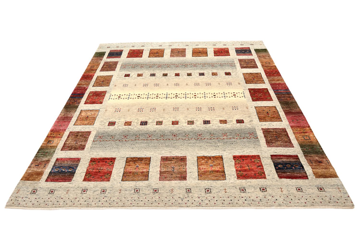 Gabbeh Rug - Loribaft Indus square  - 205 x 204 cm - cream