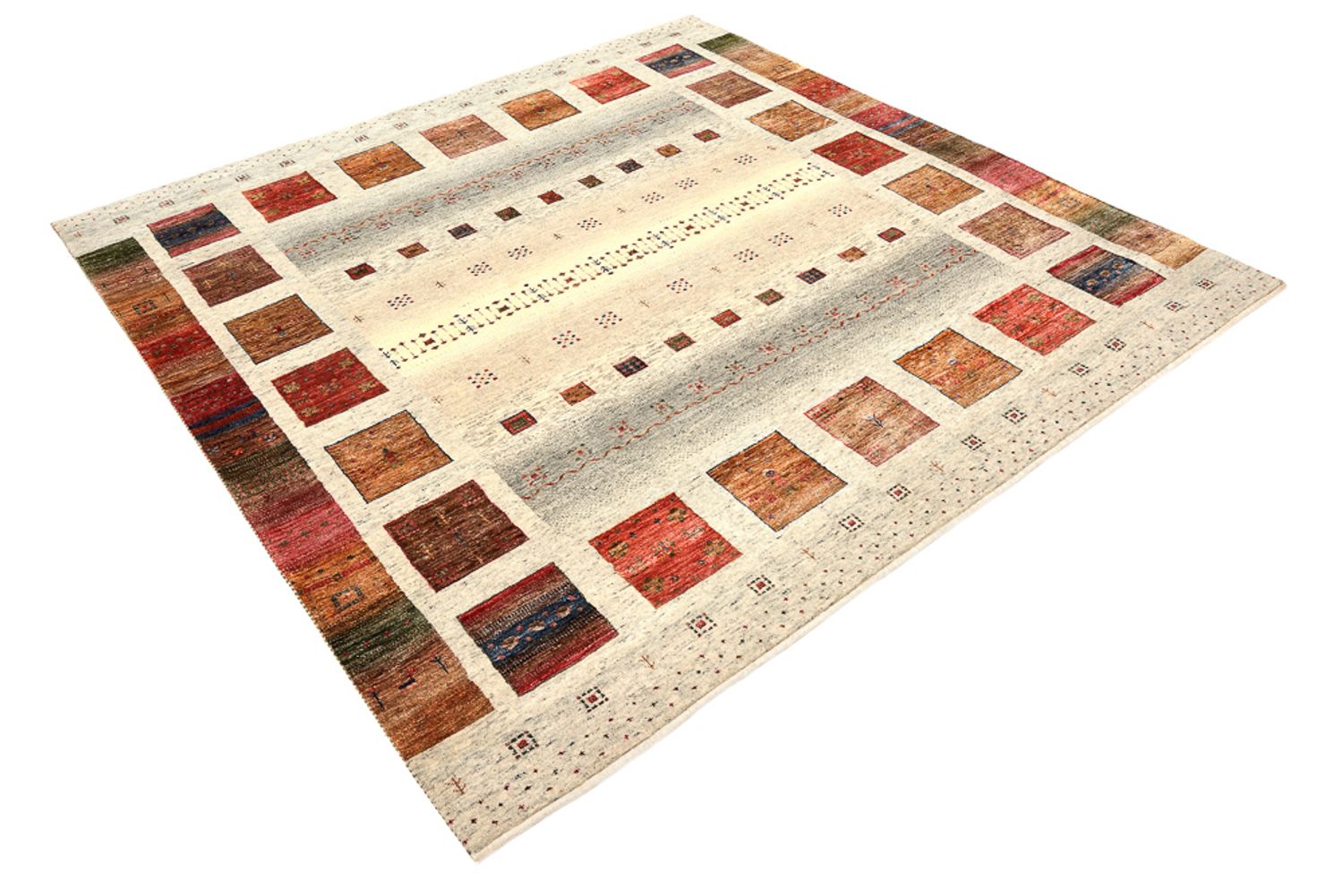 Gabbeh Rug - Loribaft Indus square  - 205 x 204 cm - cream