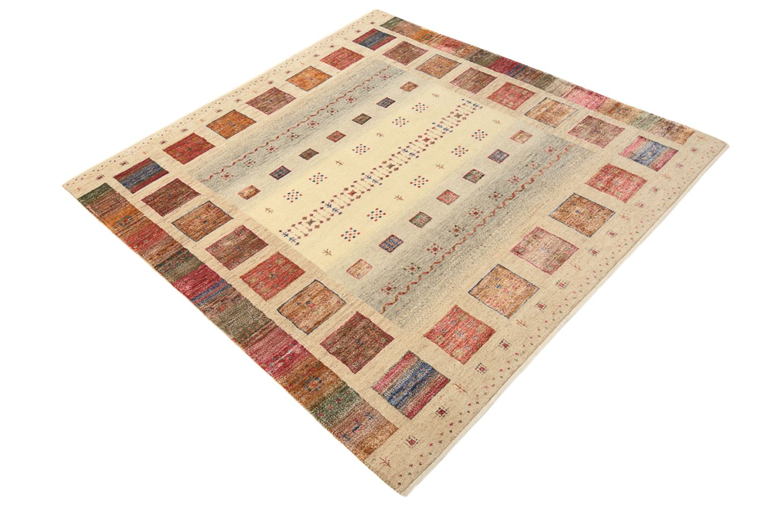 Gabbeh Rug - Loribaft Indus square  - 155 x 153 cm - dark beige