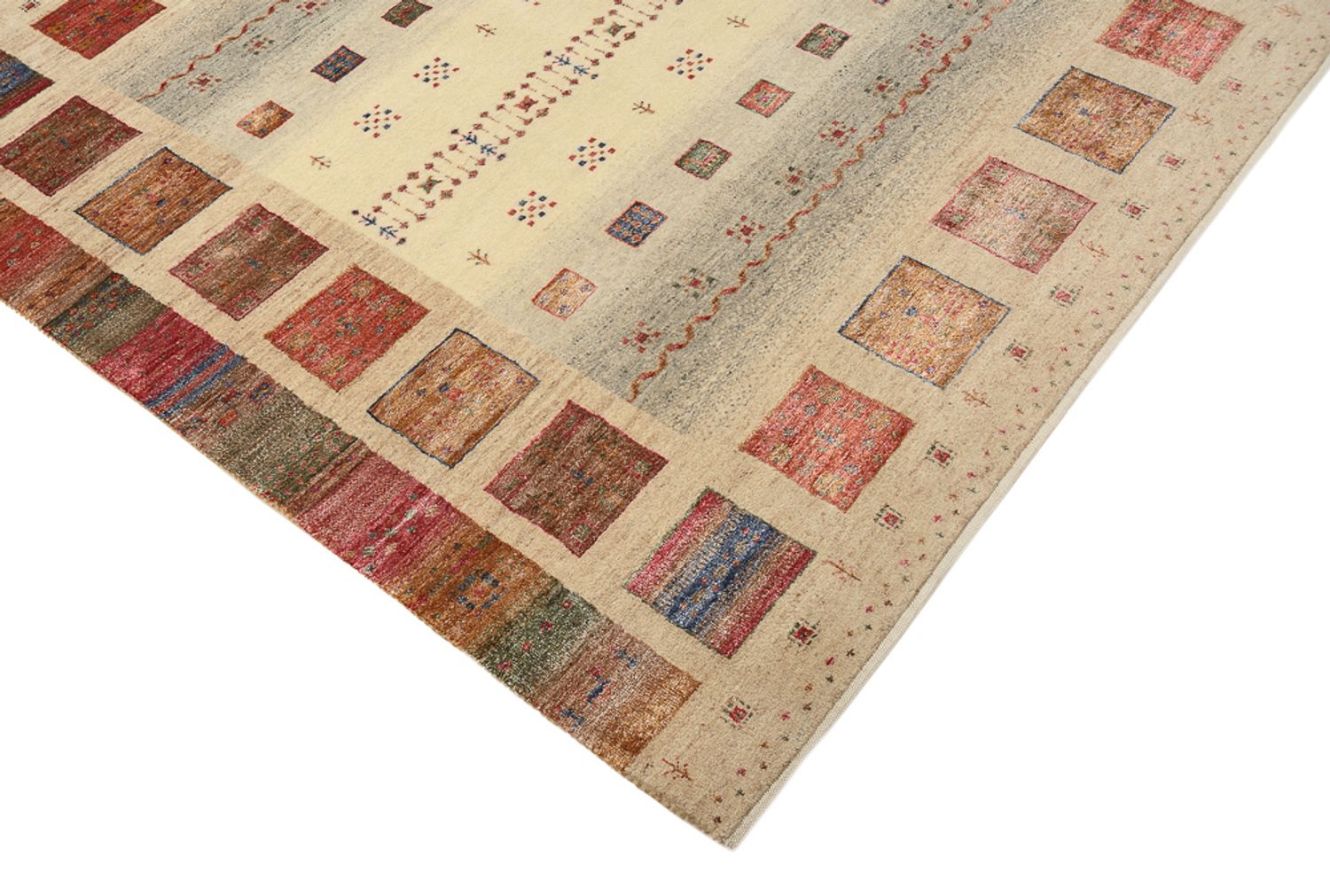 Gabbeh Rug - Loribaft Indus square  - 155 x 153 cm - dark beige