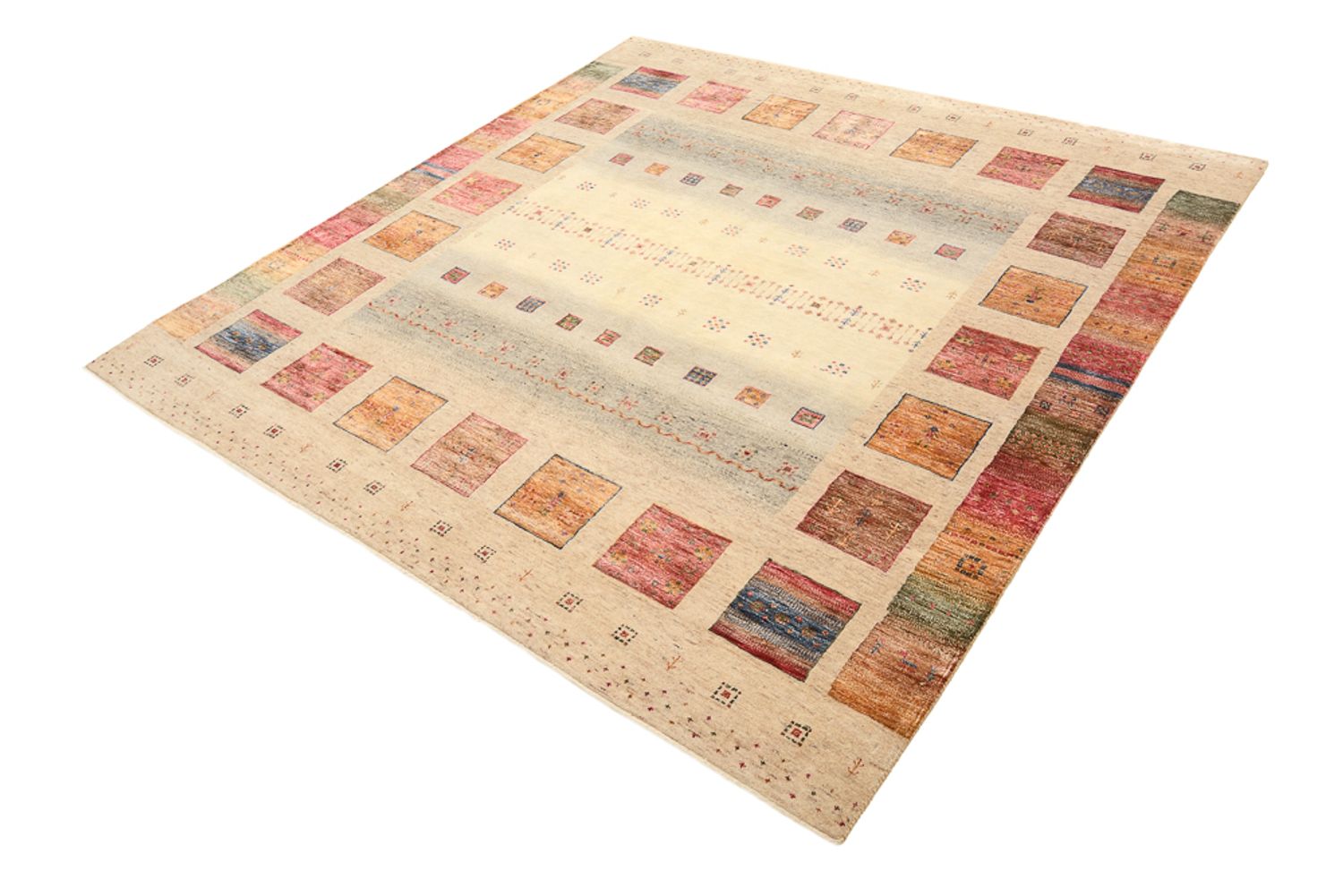 Gabbeh Rug - Loribaft Indus square  - 204 x 202 cm - light beige