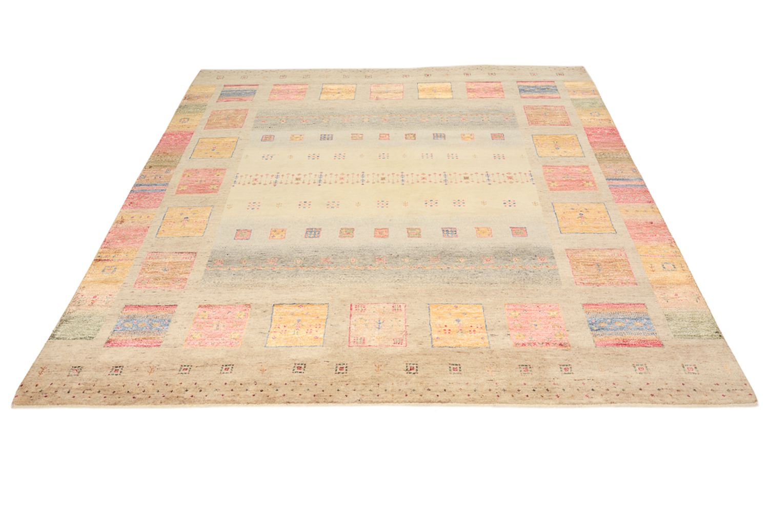 Gabbeh Rug - Loribaft Indus square  - 204 x 202 cm - light beige