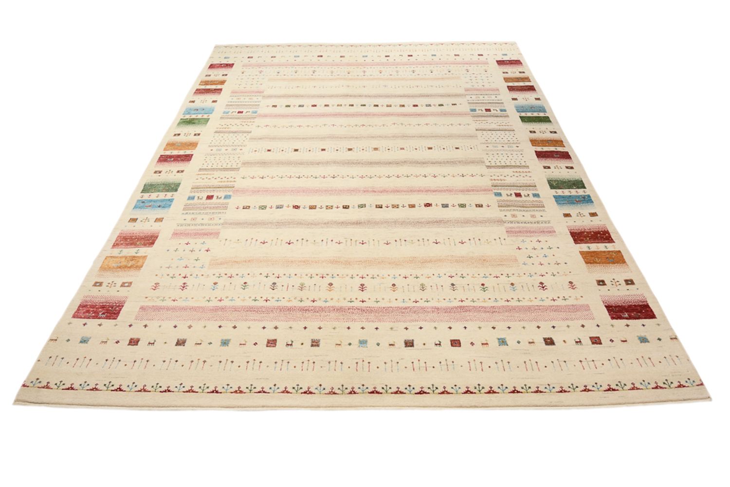 Gabbeh Rug - Loribaft Indus - 356 x 251 cm - light beige