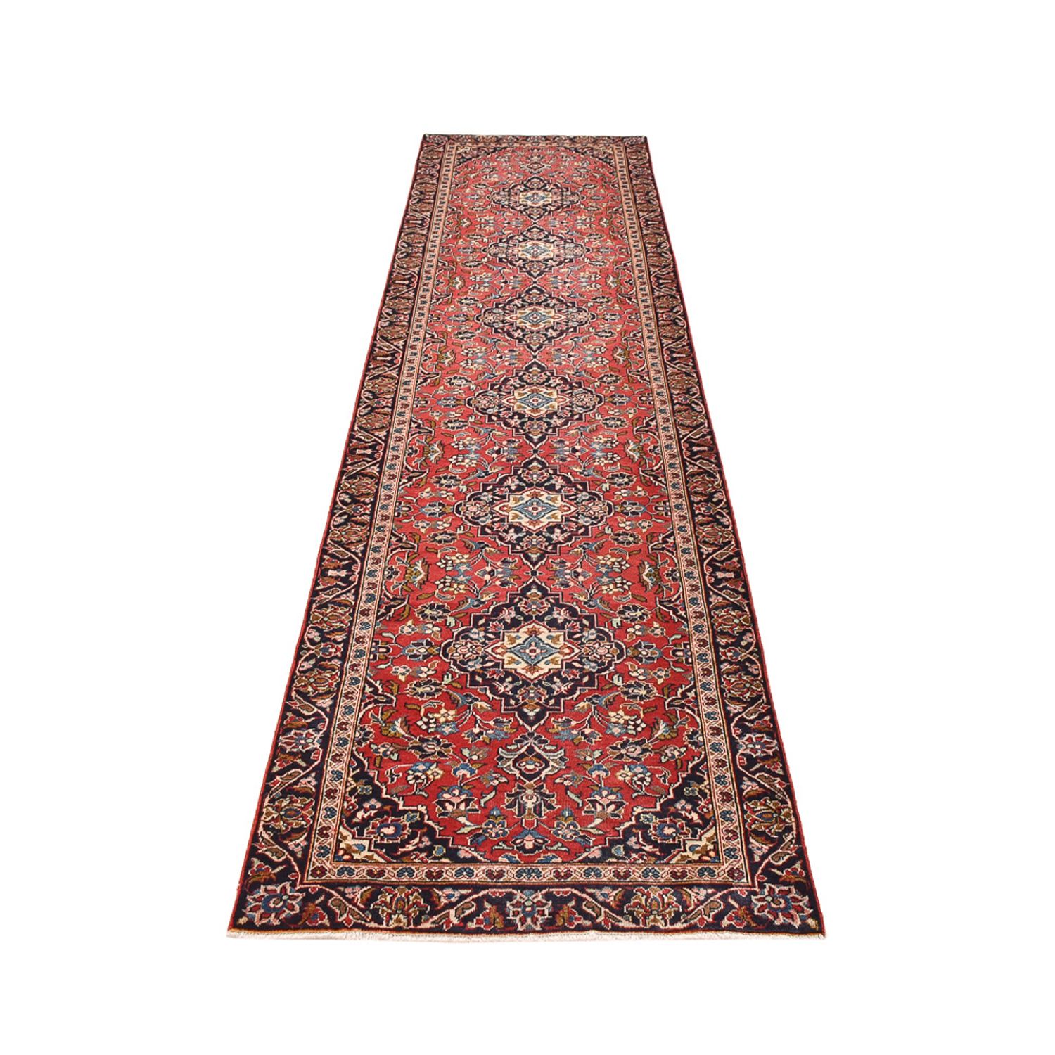 Runner Perser Rug - Keshan - 397 x 90 cm - dark red