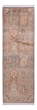 Runner Silk Rug - Kashmir Silk - 243 x 80 cm - dark beige