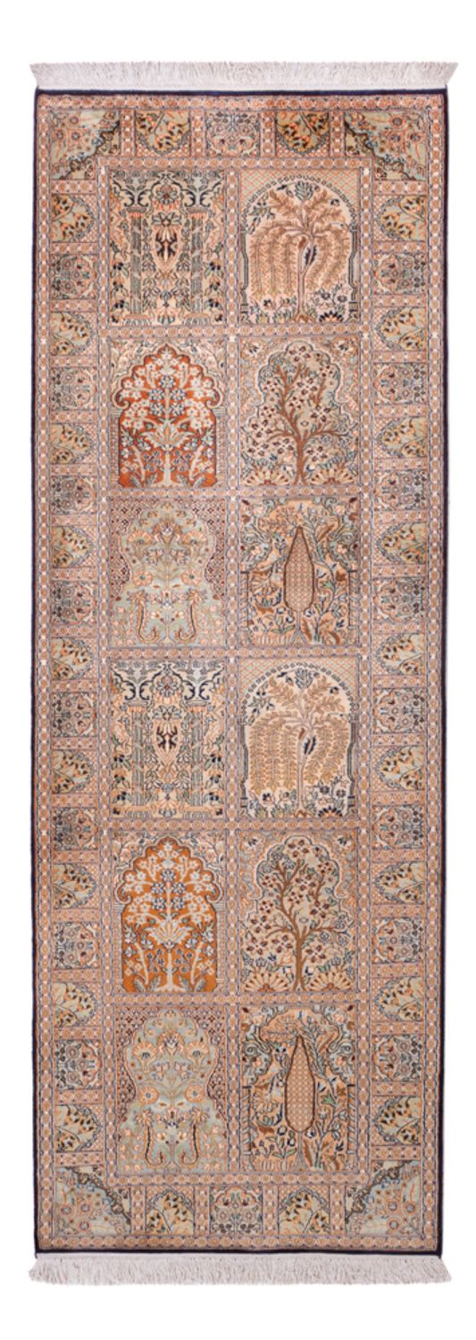 Runner Silk Rug - Kashmir Silk - 237 x 79 cm - dark beige