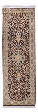 Runner Silk Rug - Kashmir Silk - 255 x 81 cm - dark beige