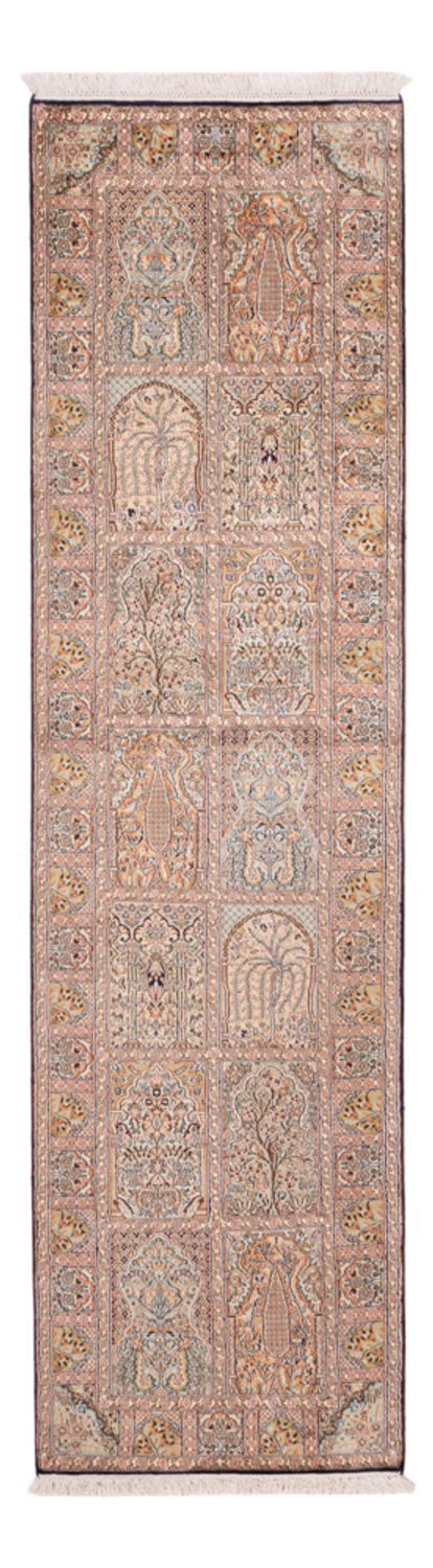 Runner Silk Rug - Kashmir Silk - 296 x 77 cm - dark beige