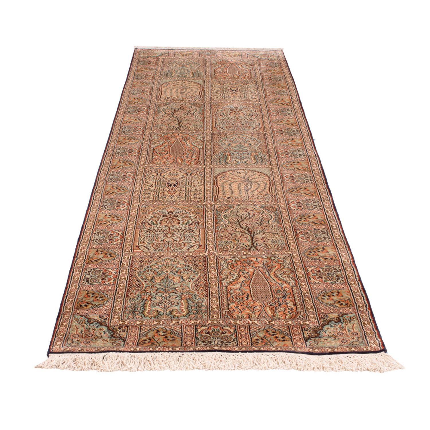 Runner Silk Rug - Kashmir Silk - 296 x 77 cm - dark beige