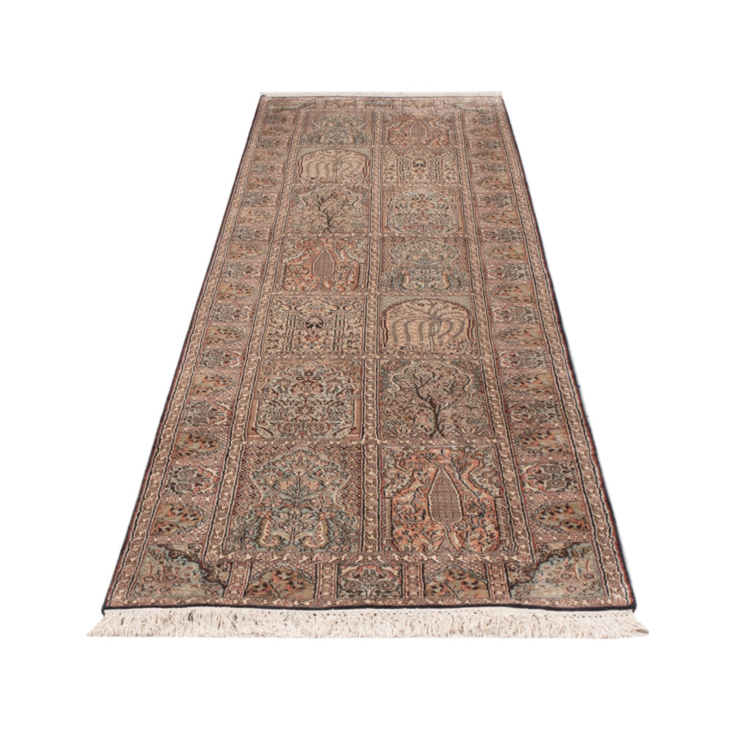 Runner Silk Rug - Kashmir Silk - 296 x 77 cm - dark beige