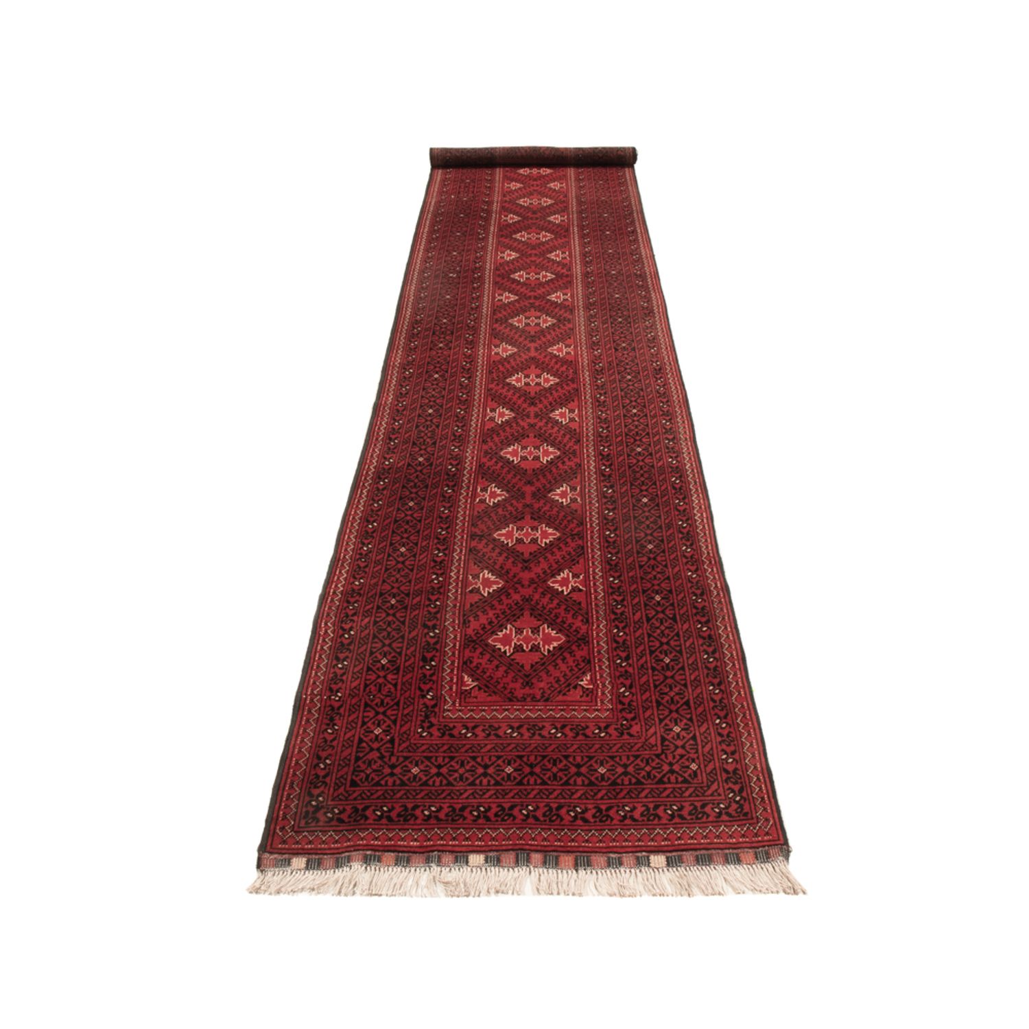 Runner Afghan Rug - 388 x 77 cm - red