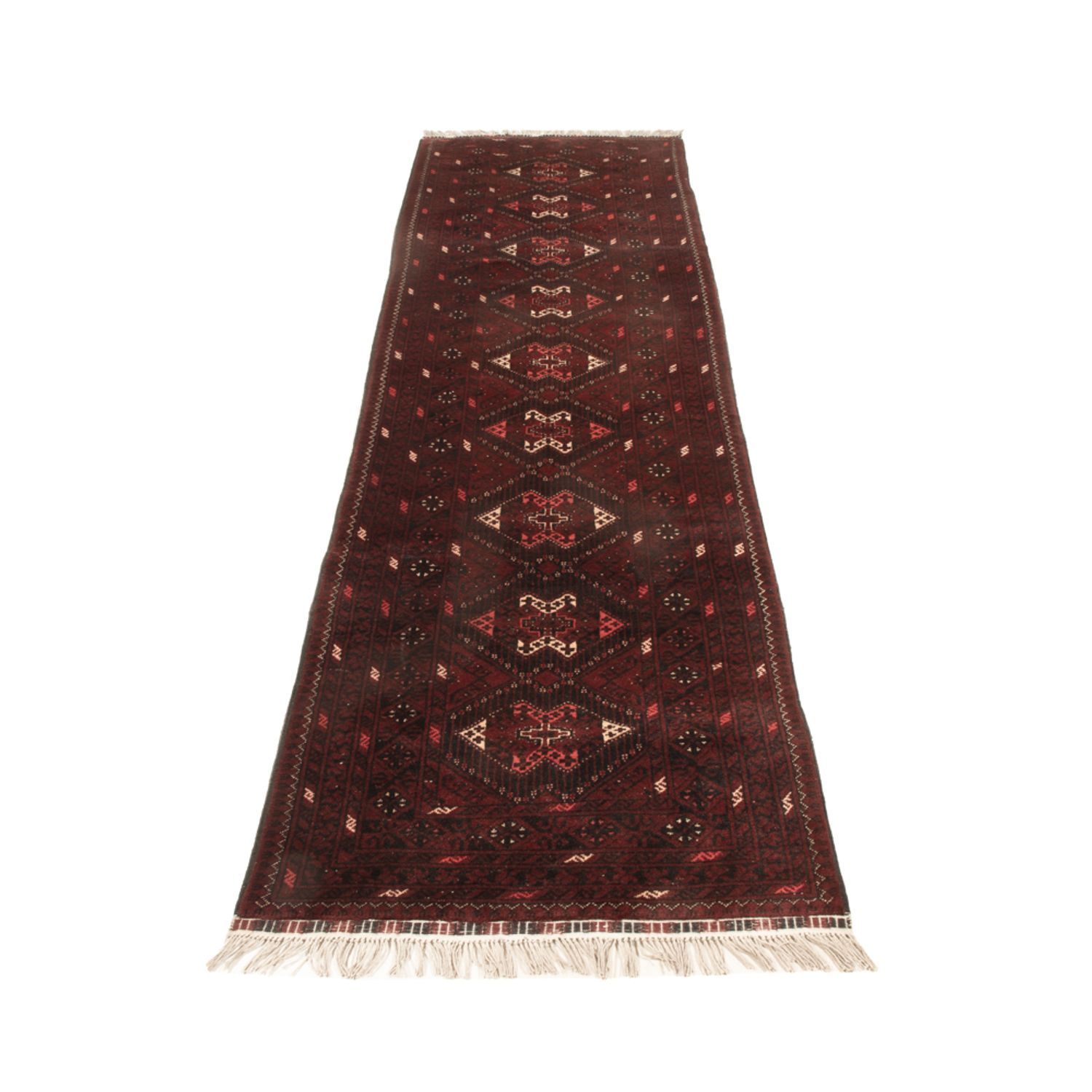 Runner Afghan Rug - 293 x 78 cm - red