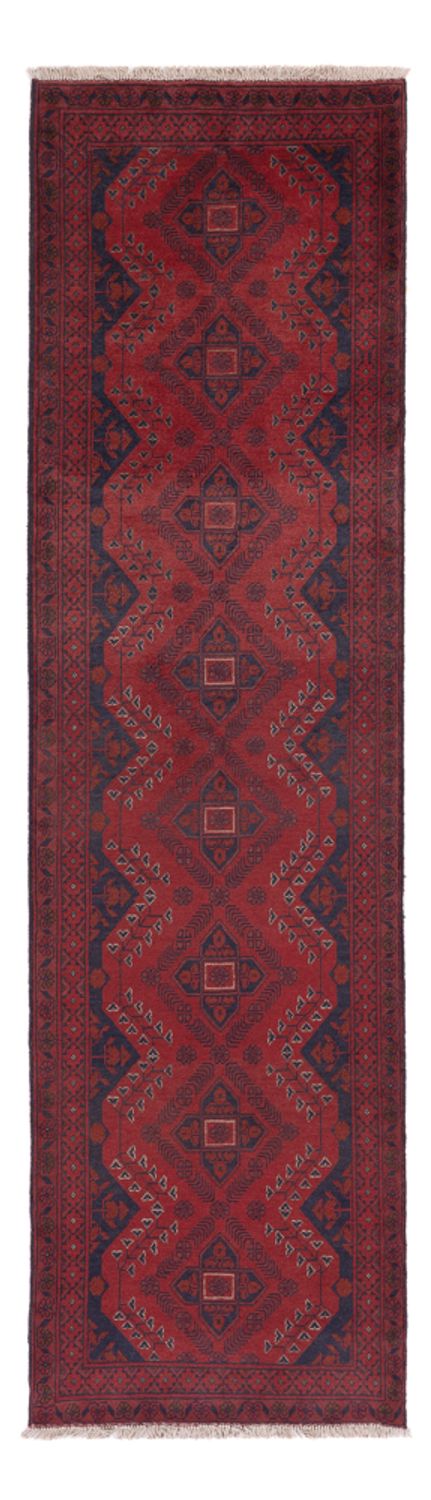 Runner Afghan Rug - Kunduz - 290 x 80 cm - dark red