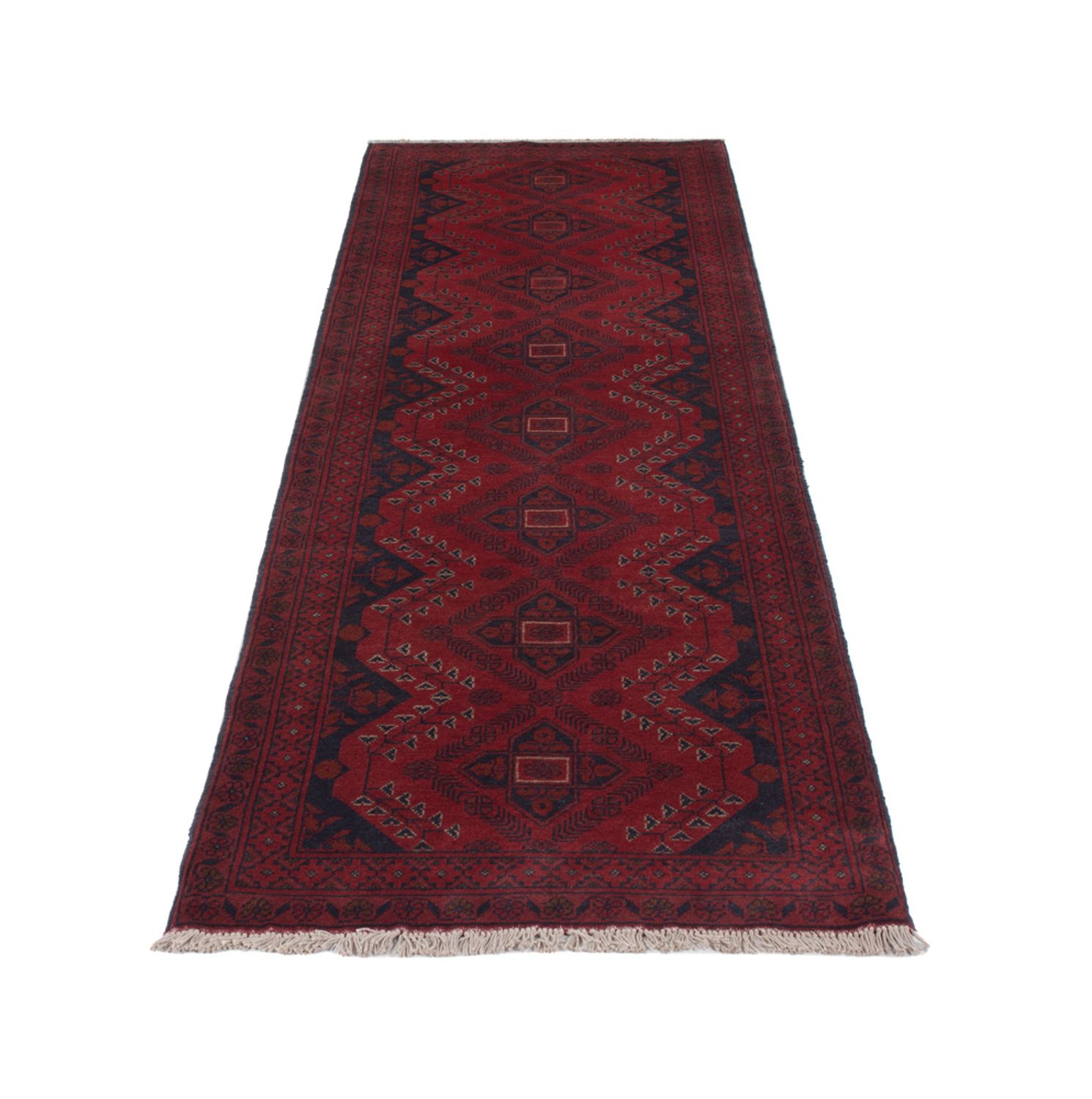 Runner Afghan Rug - Kunduz - 290 x 80 cm - dark red