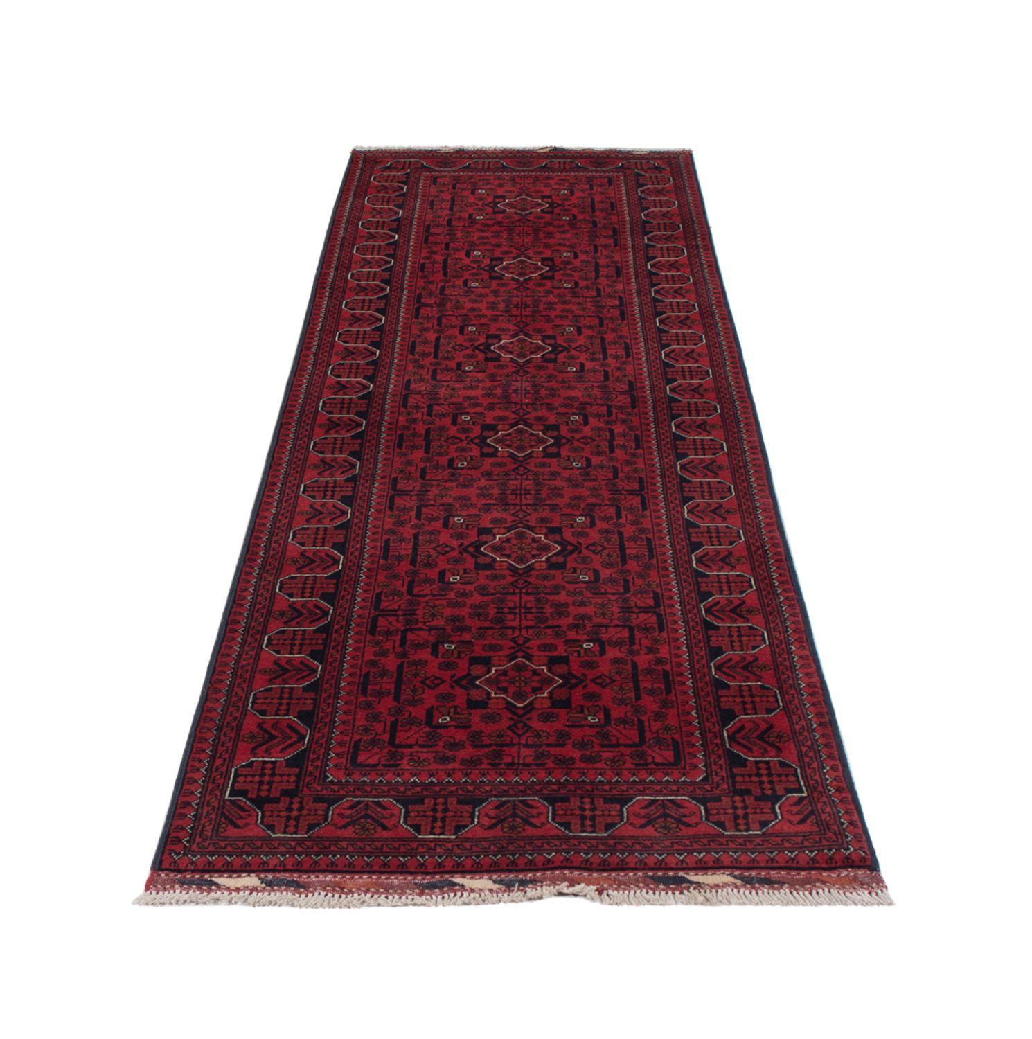 Runner Afghan Rug - Kunduz - 292 x 80 cm - dark red