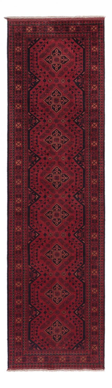 Runner Afghan Rug - Kunduz - 296 x 79 cm - dark red