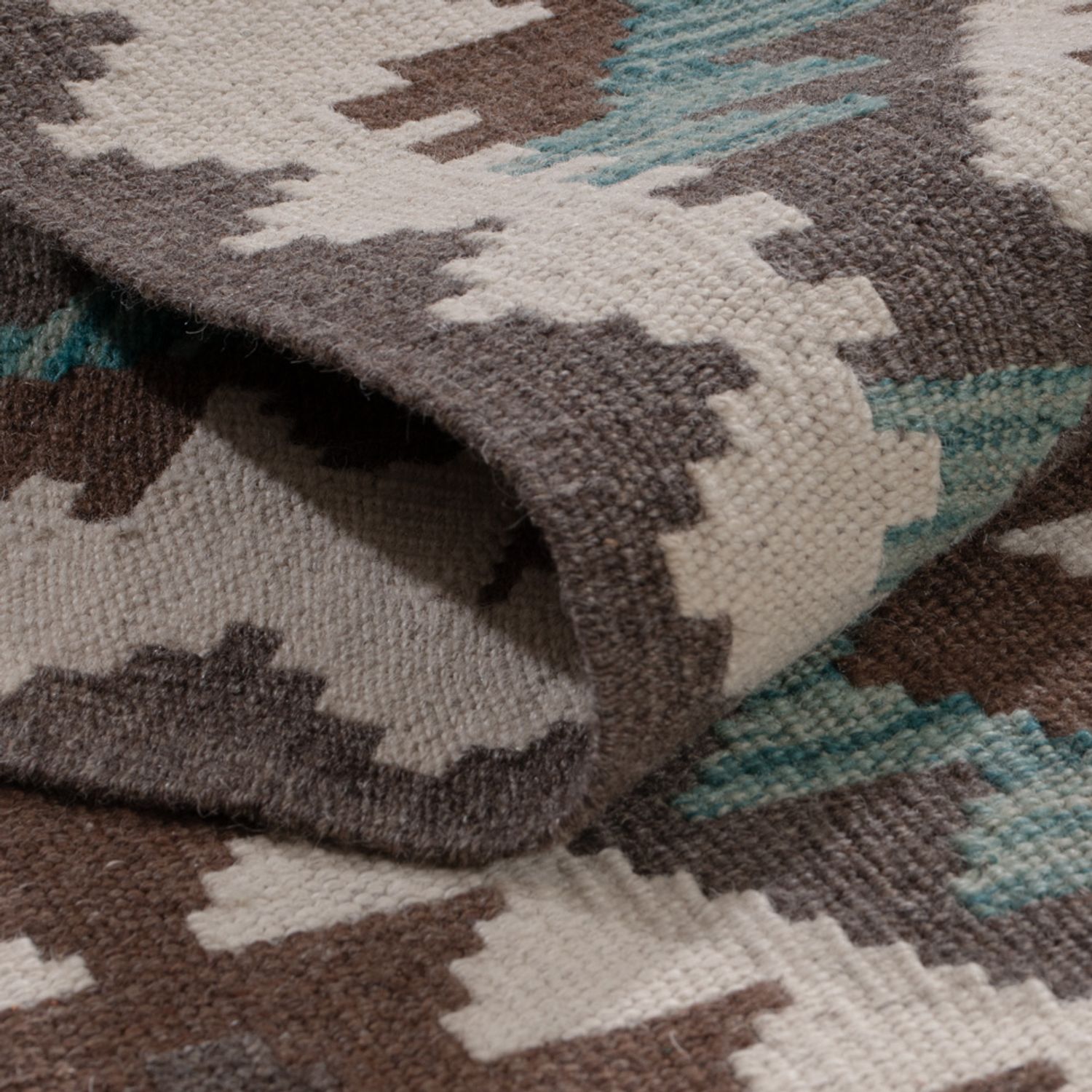 Runner Kelim Rug - Splash - 300 x 81 cm - dark green