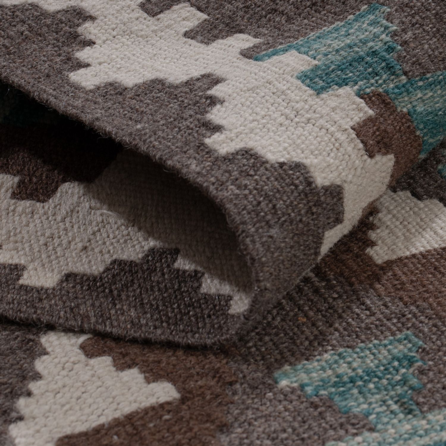 Runner Kelim Rug - Splash - 298 x 82 cm - dark green