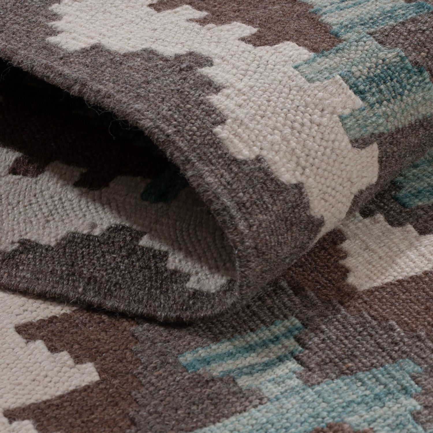 Runner Kelim Rug - Splash - 303 x 78 cm - dark green