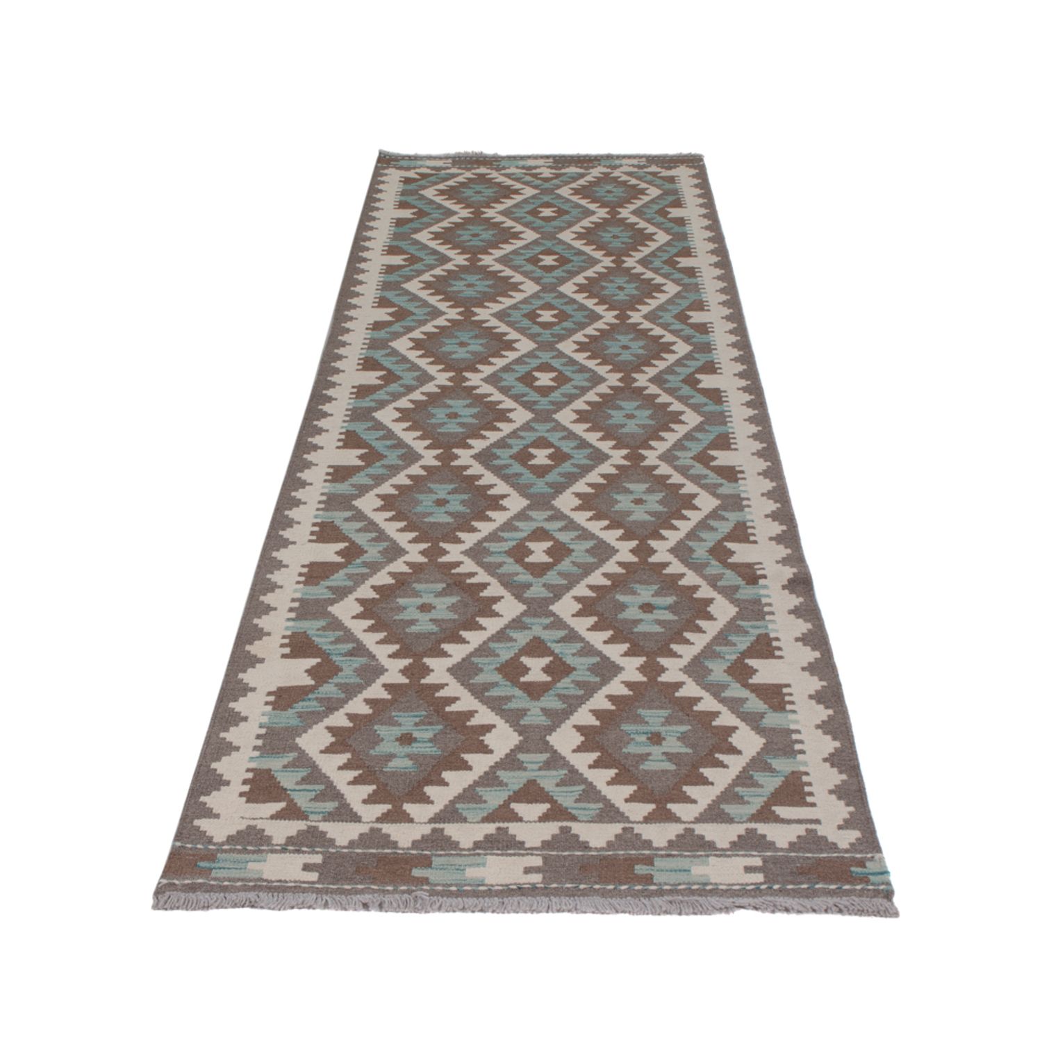 Runner Kelim Rug - Splash - 303 x 78 cm - dark green