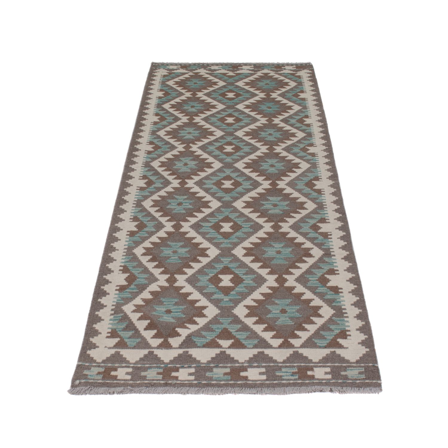 Runner Kelim Rug - Splash - 288 x 80 cm - dark green